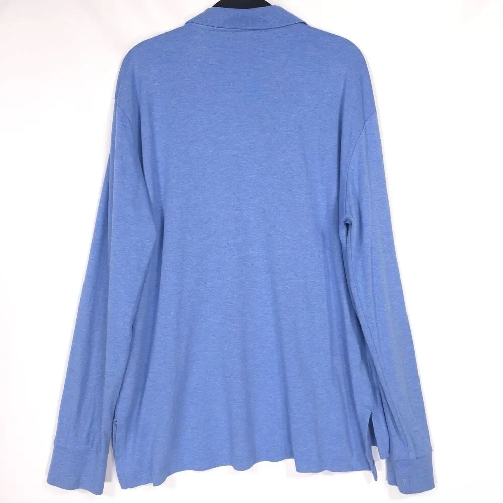 POLO RALPH LAUREN Pima Soft Touch Long Sleeve Blue Polo Shirt LARGE Suede Detail